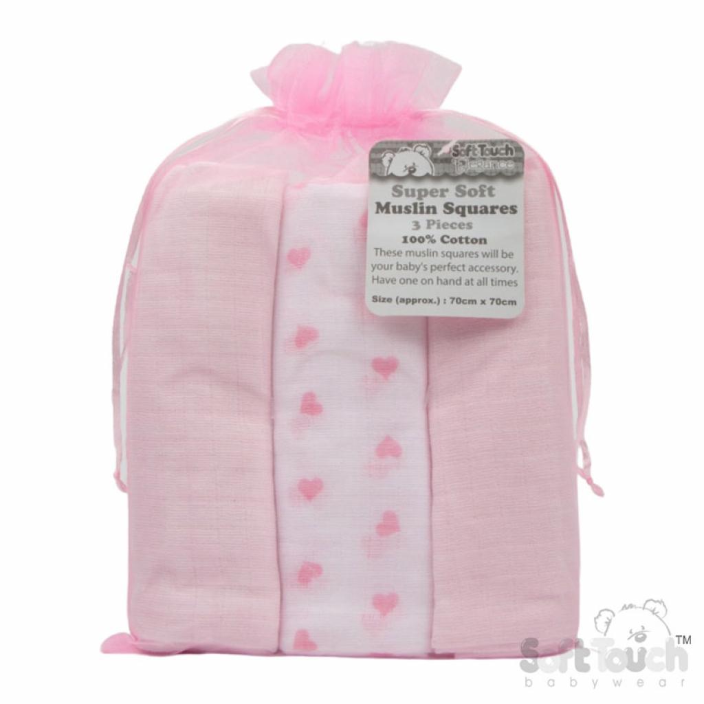 Soft Touch 4MS13-P 5023797312069 STMS13-Pi 3 Pack Pink Deluxe Super Soft Muslin