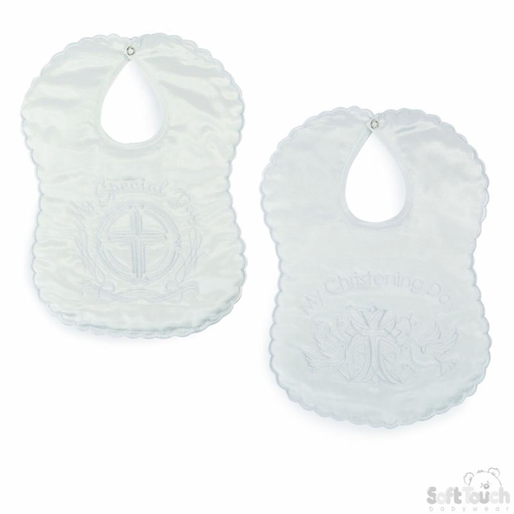 Soft Touch  5023797201240 STP5176-W White Satin Christening Bib