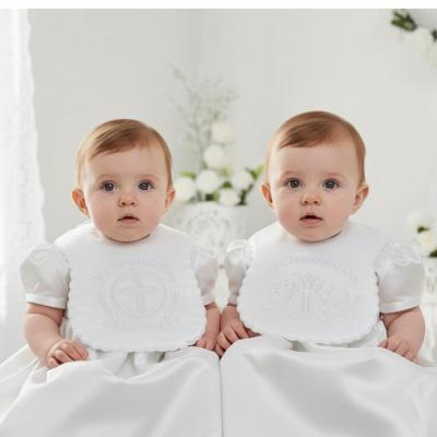 STP5176W  White Satin Christening Bib 