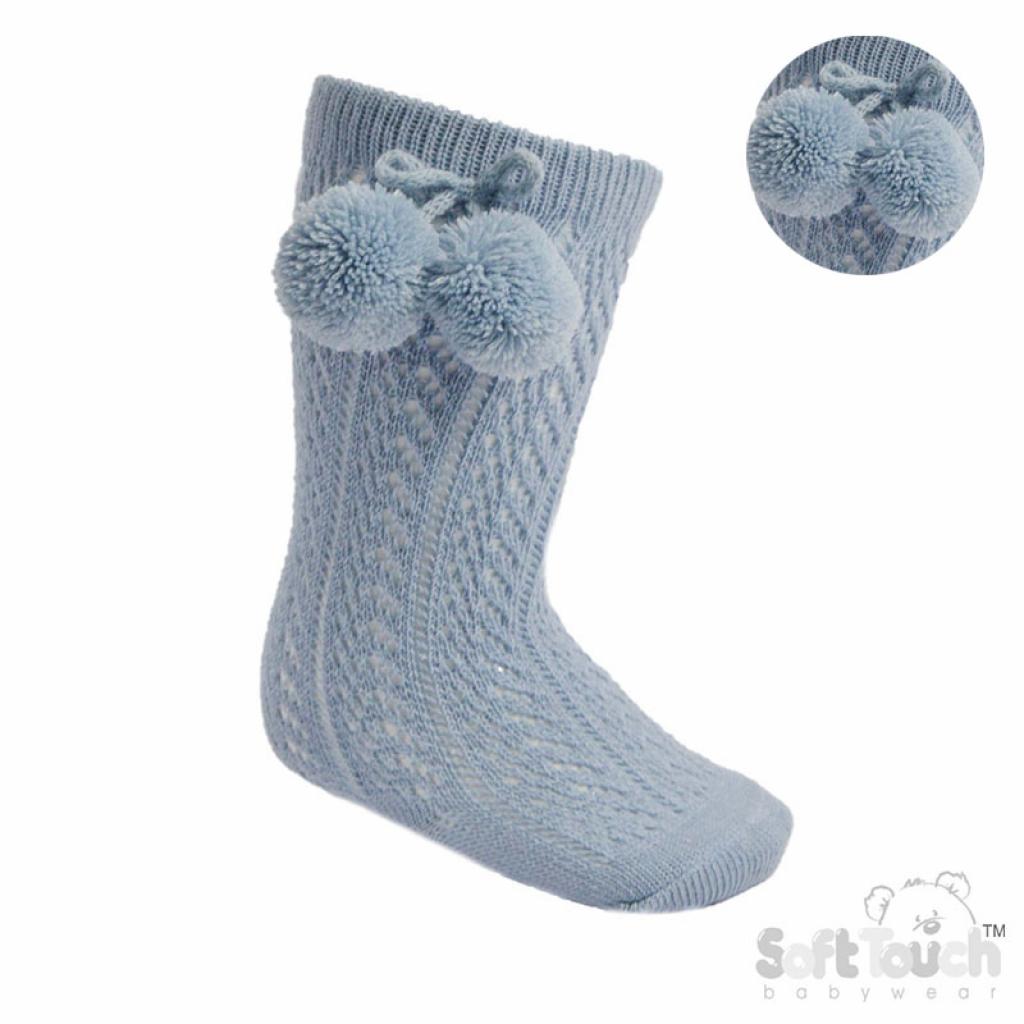 Soft Touch  5023797406256 STPS04-DB Pelerine Knee length sock with pom pom(0-24 months)