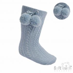 STPS04-DB  Pelerine Knee length sock with pom pom (0-24 months)
