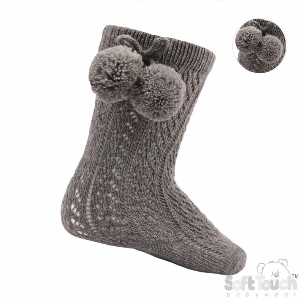 Soft Touch  5023797404139 STPS04-G Pelerine Knee length sock with pom pom(0-24 months)