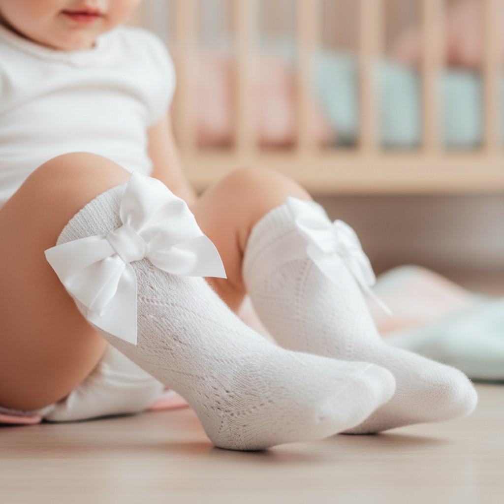 Soft Touch 4PS06-W 5023797404153 STPS06-W Pelerine Knee length sock with bow (0-24 months)