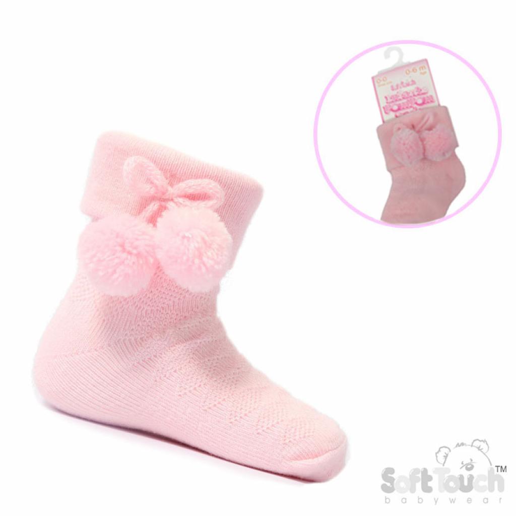 Soft Touch 4S10-P-0-6 5023797401008 STS10-P-0-6 Pink Pom pom Socks (0-6 months)1doz