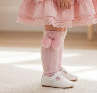 STS108-P Ribbed Knee socks with pom (12-24 months )