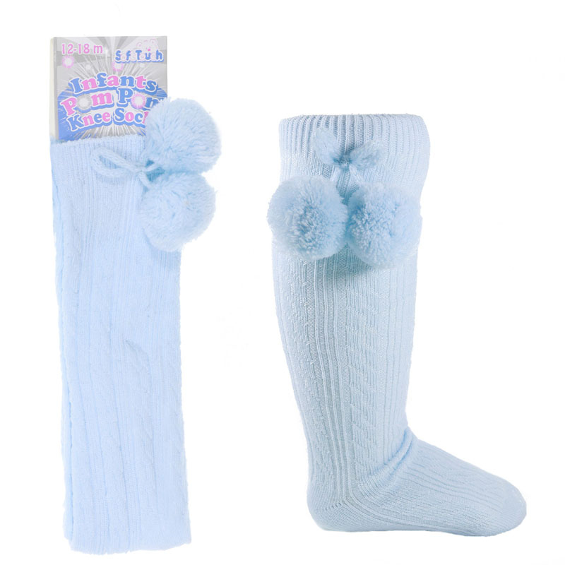 Soft Touch 5023797404788 STS108-B Ribbed Knee socks with pom(12-24 months )
