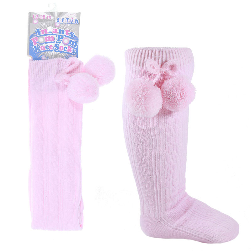 Soft Touch  5023797404771 STS108-P Ribbed Knee socks with pom(12-24 months )