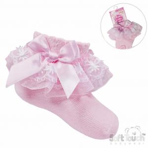 Soft Touch 4s115-p 5023797403002 STS115-P Pink Organza and Lace Sock ( Newborn - 18 months)