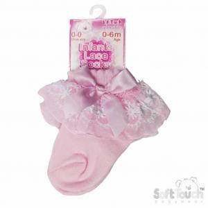 Soft Touch 4s115-p 5023797403002 STS115-P Pink Organza and Lace Sock ( Newborn - 18 months)