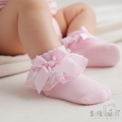 STS115-P Pink Organza and Lace Sock ( Newborn - 18 months)