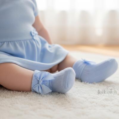 STS123-B Sky Ribbed With Bow Sock (0-24 months)