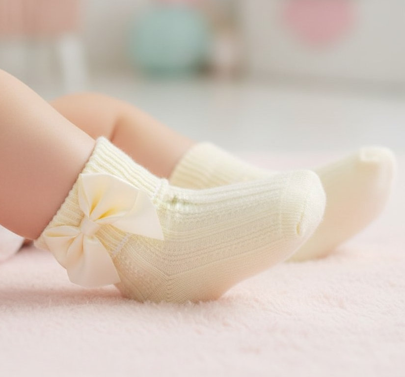 Soft Touch 5023797405365 STS123-L Lemon Yellow Ribbed With Bow Sock (0-24m)
