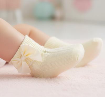 STS123-L Lemon Yellow Ribbed With Bow Sock (0-24m)
