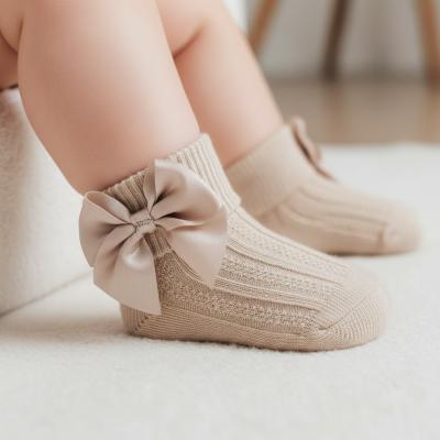 STS123-CO  Coffee Ribbed With Bow Sock  (0-24 months)