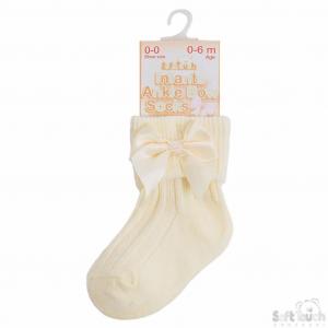 Soft Touch  5023797405365 STS123-L Lemon Yellow  Ribbed With Bow Sock (0-24m)
