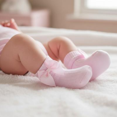 STS123-P-0-6 Pink Ribbed With Bow Sock (0-6 months)