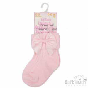 Soft Touch  5023797404412 STS123-P-0-6 Pink Ribbed With Bow Sock (0-6 months)