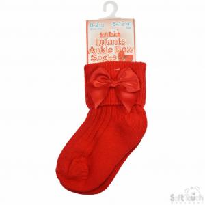 Soft Touch 4S123-R 5023797404436 STS123-R Red Ribbed With Bow Sock (0-24 months)