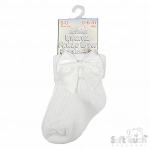 Soft Touch 4S123-W-0-6 5023797404405 STS123-W-0-6 White Ribbed With Bow Sock (0-6 months)