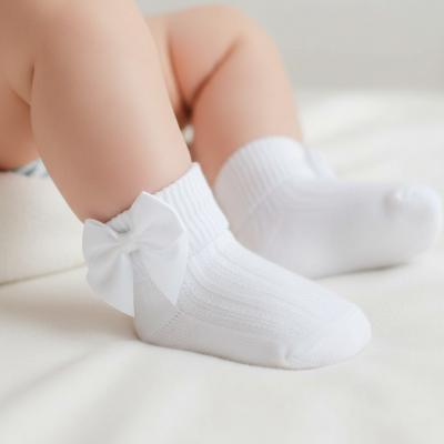 STS123-W-06 White Ribbed With Bow Sock (0-6 months)