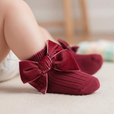 STS126-DP Dusky Pink Velvet Bow Sock ( 0- 24 months)