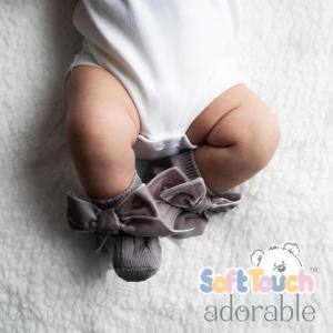 STS126-g  Grey Velvet Bow Sock  ( 0- 24 months)