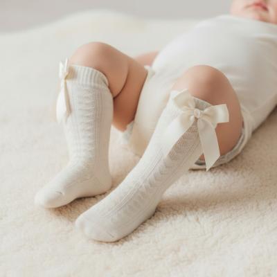 STS141-C  Cream Adorable Heart Knee Socks with Bow  (0-24 months)