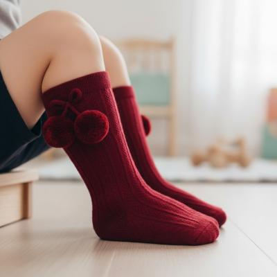 STS355-BU Elegance Burgundy Pom pom Sock (0-24 months)