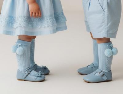 STS355-B   Elegance Sky Blue Pom Pom Sock  (0-24 months)