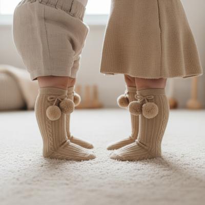 STS355-COF Elegance Coffee Pom Pom Sock (0-24 months)