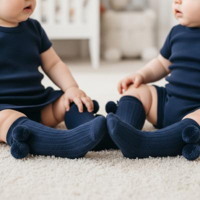 STS355-N Navy Blue Elegance Pom pom Sock (0-24 months)