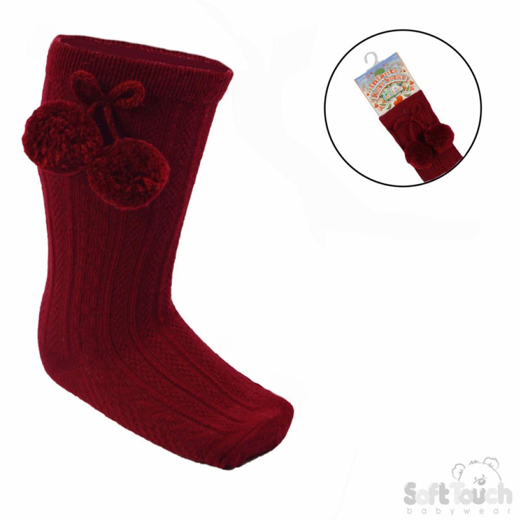 Soft Touch 4S355-BU 5023797405754 STS355-BU Elegance Burgundy Pom pom Sock (0-24 months)