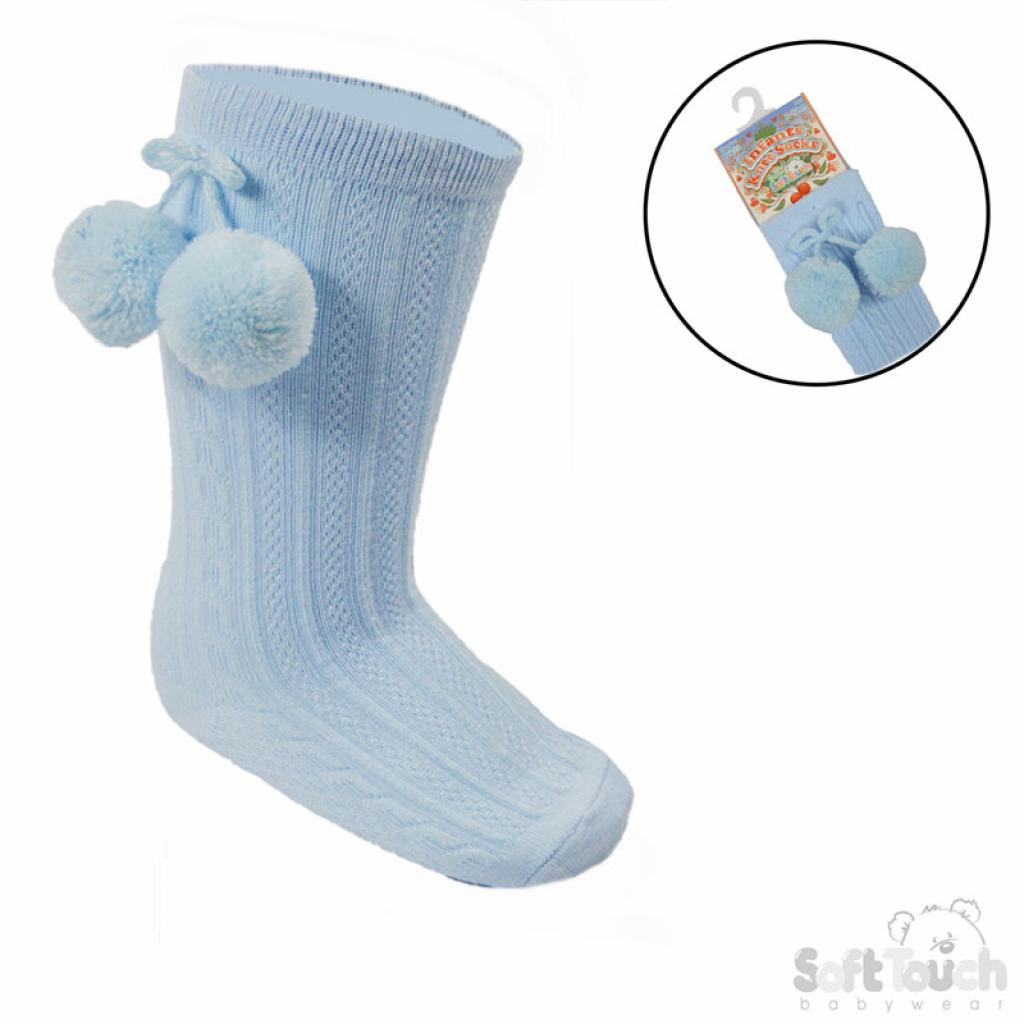Soft Touch s355-B-06 5023797405754 STS355-B-0-6  Elegance Sky Blue  Pom pom Sock (0-6 months)
