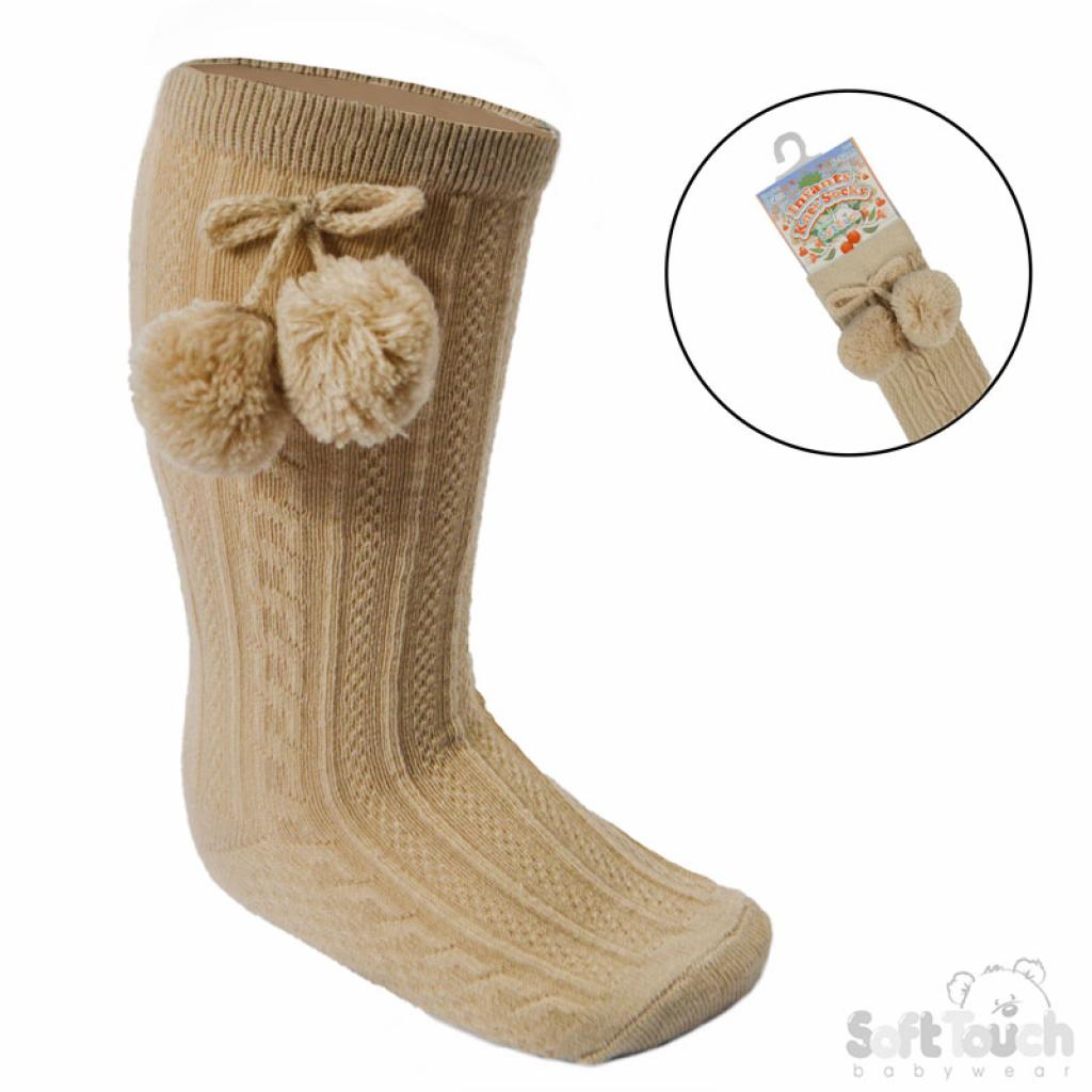 Soft Touch  5023797405754 STS355-COF  Elegance Coffee Pom Pom Sock (0-24 months)