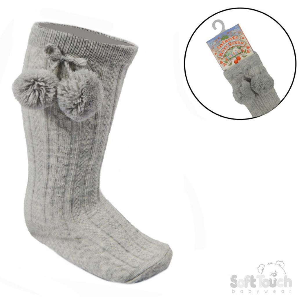 Soft Touch  5023797405761 STS355-G Elegance Grey Pom pom Sock (0-24 months)