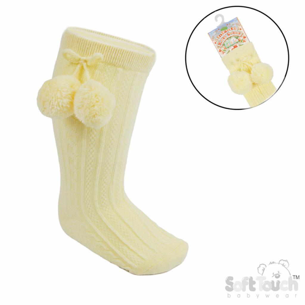 Soft Touch  5023797406119 STS355-LEM  Lemon Yellow Elegance Pom pom Sock (0-24m)