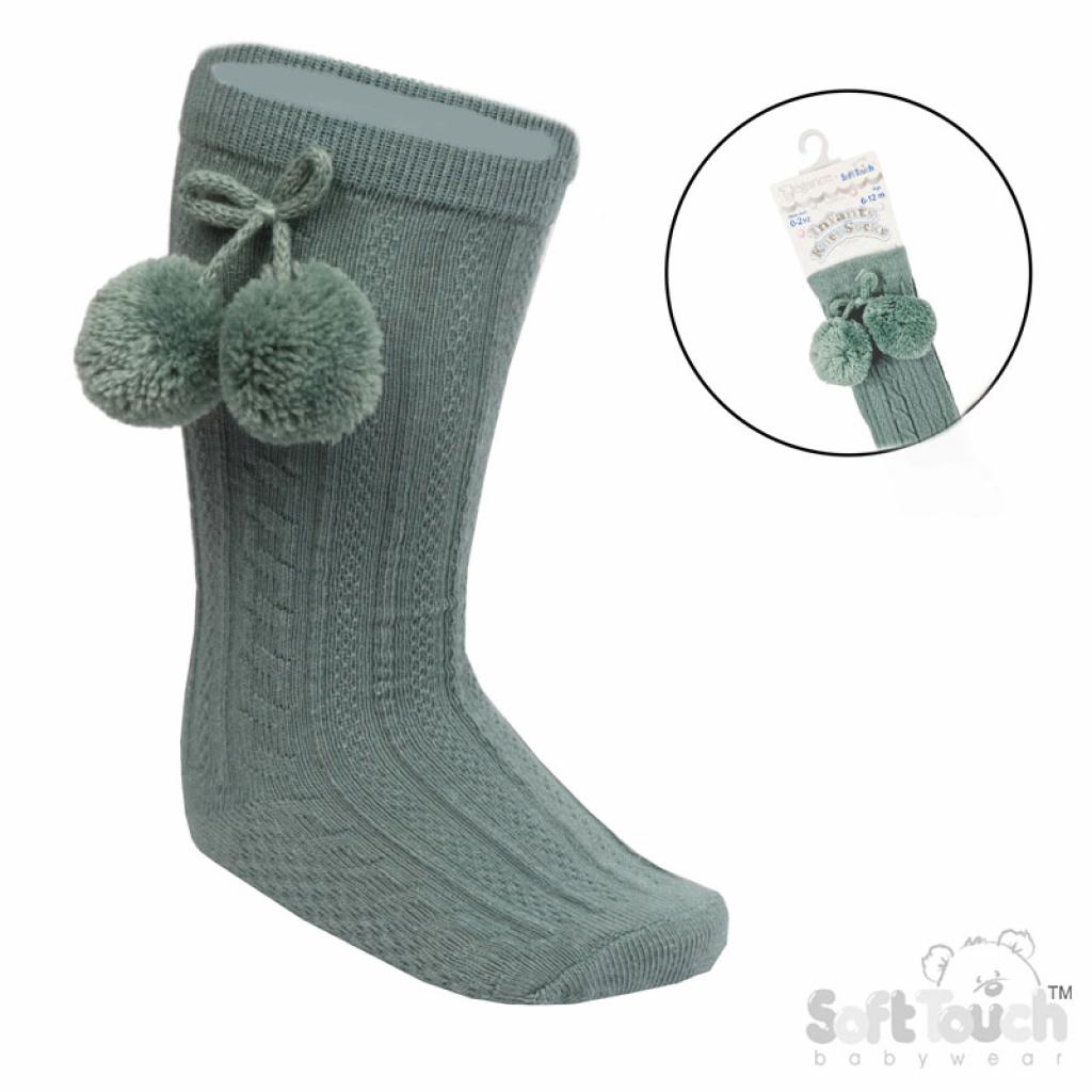 Soft Touch 4S355-SG 5023797406447 STS355-SG Sage Green Elegance Sky Pom pom Sock (0-24 months)