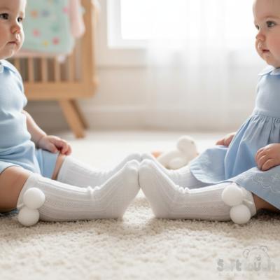 STS355-W-0-6 Elegance White Pom Pom Sock (0-6 months)