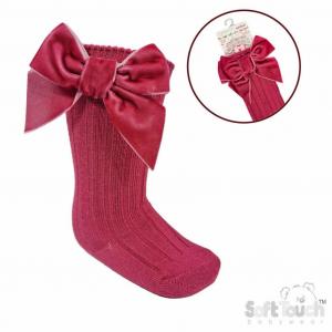 STS360-Dp  Dusky Pink Velvet Bow Sock  ( 0- 24 months)
