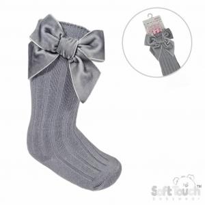 Soft Touch  5023797406560 STS360-g Grey Velvet Bow Sock ( 0- 24 months)