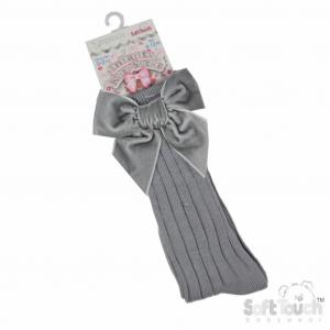 Soft Touch  5023797406560 STS360-g Grey Velvet Bow Sock ( 0- 24 months)