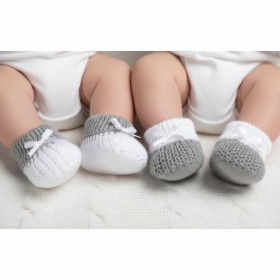 STS433G  Grey Cotton Knitted Booties with Bow  (Newborn)