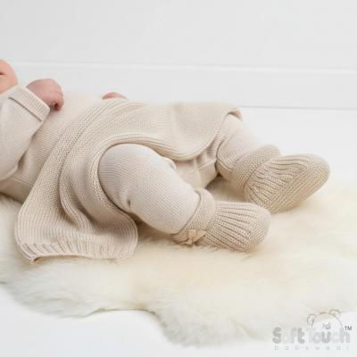 STS441-BI Biscuit Bow Knit Booties (newborn +)