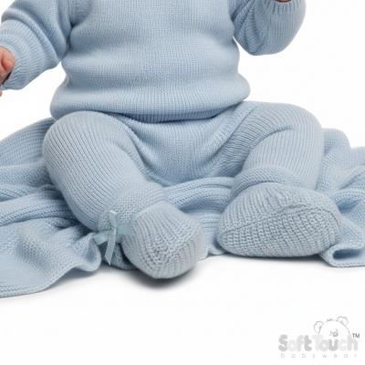 STS441-B  Blue Bow Knit Booties  (newborn +)