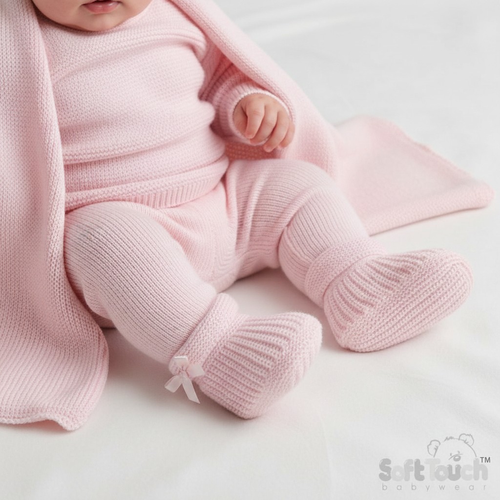 Soft Touch * STS441-B450-P Pink Bow Knit Booties (newborn +)