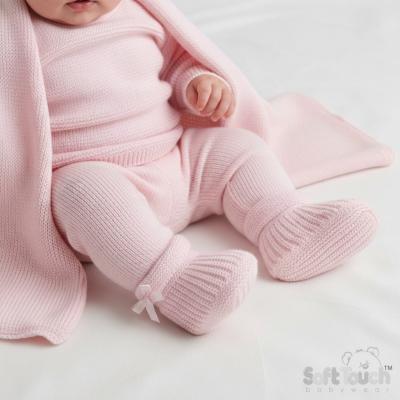 STS441-P  Pink Bow Knit Booties  (newborn +)