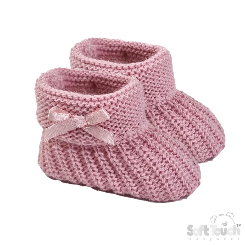 Soft Touch  * STS441-DP Pink Bow Knit Booties (newborn +)