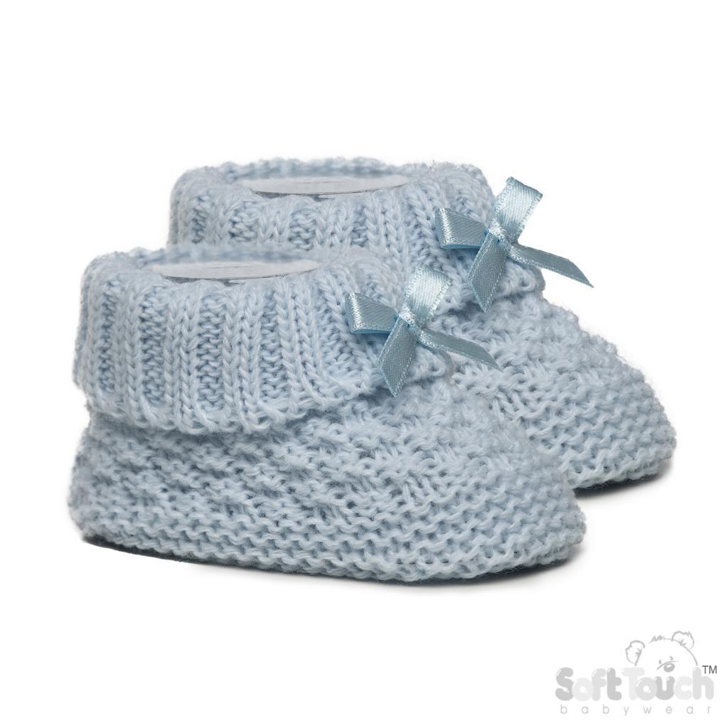 Soft Touch  * STS442-B Blue Check Knit Booties (newborn )
