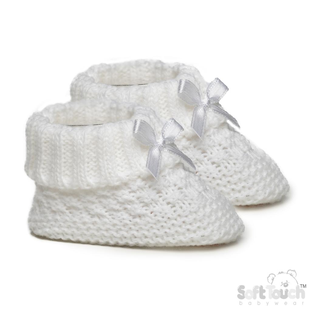 Soft Touch S442-W * STS442-W White Check Knit Booties (newborn +)