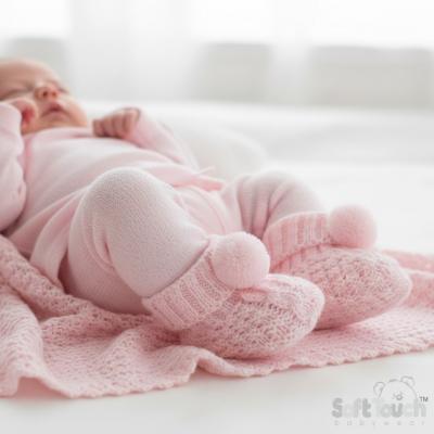 STS443-P  Pink Pom Pom Booties  (newborn +)